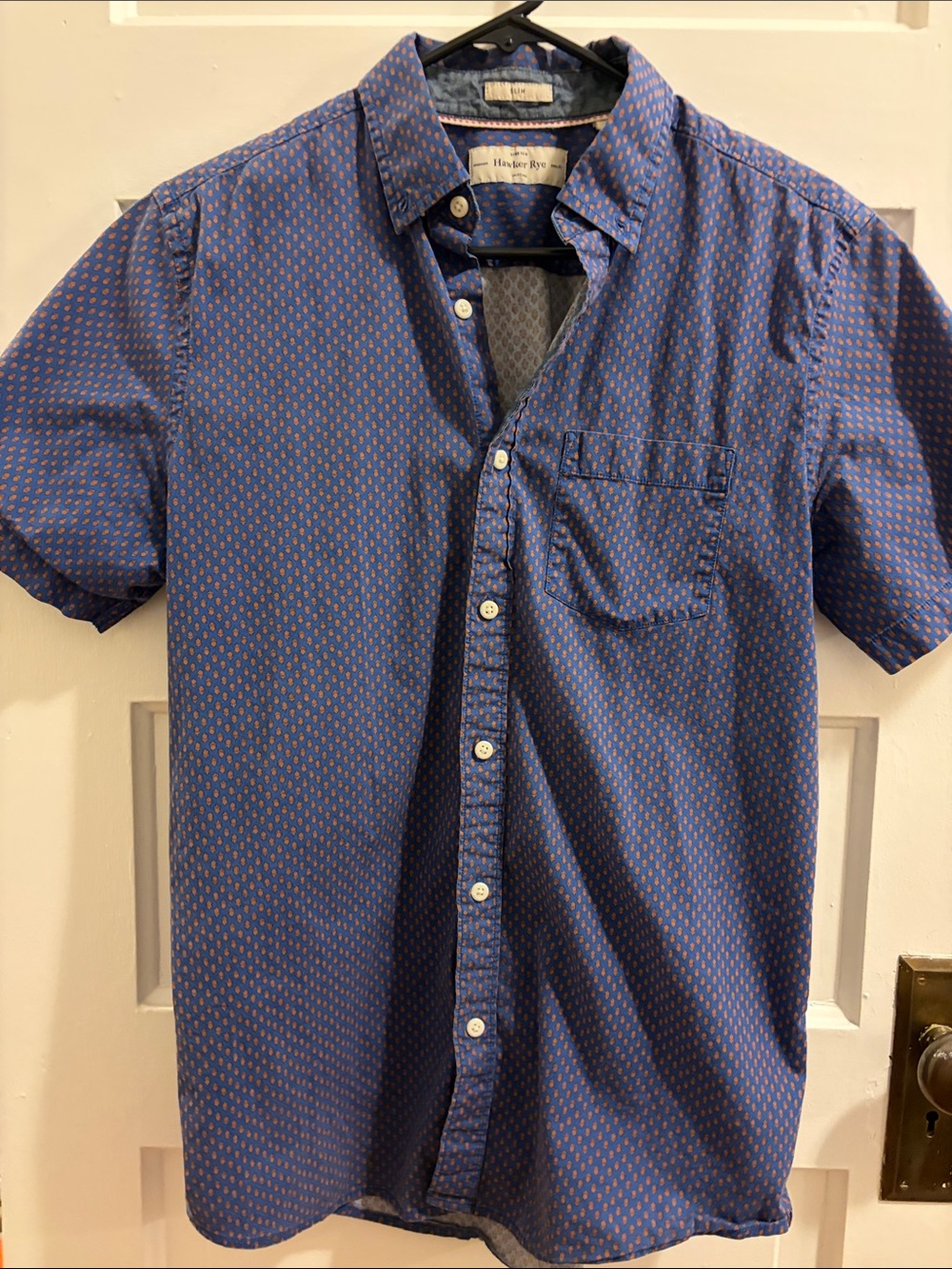Hawker Rye slim Men's Short-Sleeve Button-Down Shirt in Blue